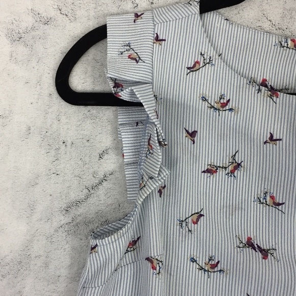 Monteau Los Angeles Top Sz Small Bird Pattern Pleated Cap Sleeve Keyhole Back - Picture 4 of 10